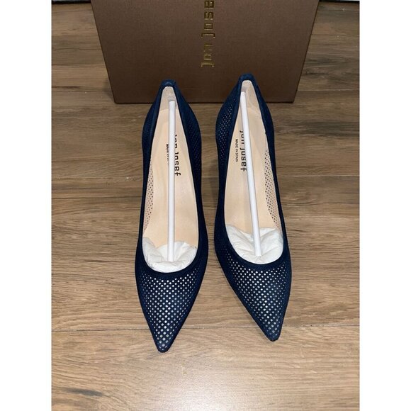 NWT Anthropologie Jon Josef People Navy Suede Perforated Leather Pumps Size 6.5 - Picture 4 of 8